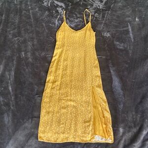 Abercrombie & Fitch yellow polka dot midi dress with slit